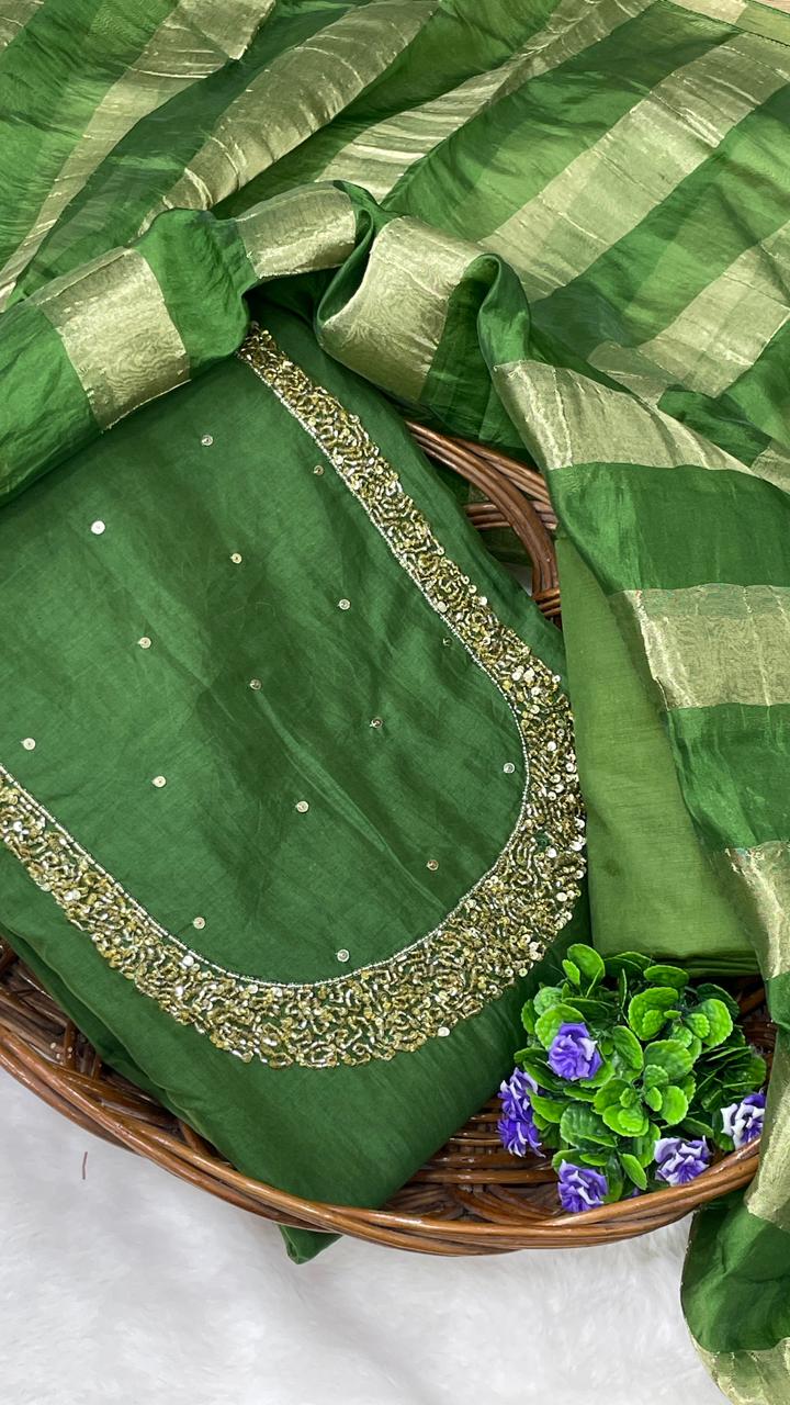 Elegant green silk churidar material
